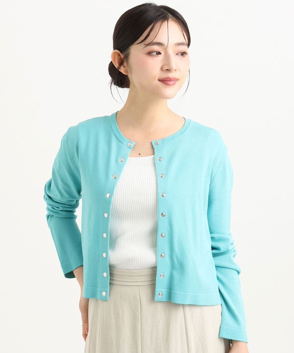 【SALE／50%OFF】MK MICHEL KLEIN（小さいサイズ） 【小さいサイズ】ドット釦ニットカーディガン/接触冷感/UVカット/洗える メゾンドゥサンク トップス カーディガン ホワイト ネイビー ブルー【送料無料】