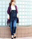 FashionLetter ゆるサロペット オーバーオールデニムパンツ ビーフラット オールインワン・オーバーオール オーバーオール・サロペット ブルー ネイビ...