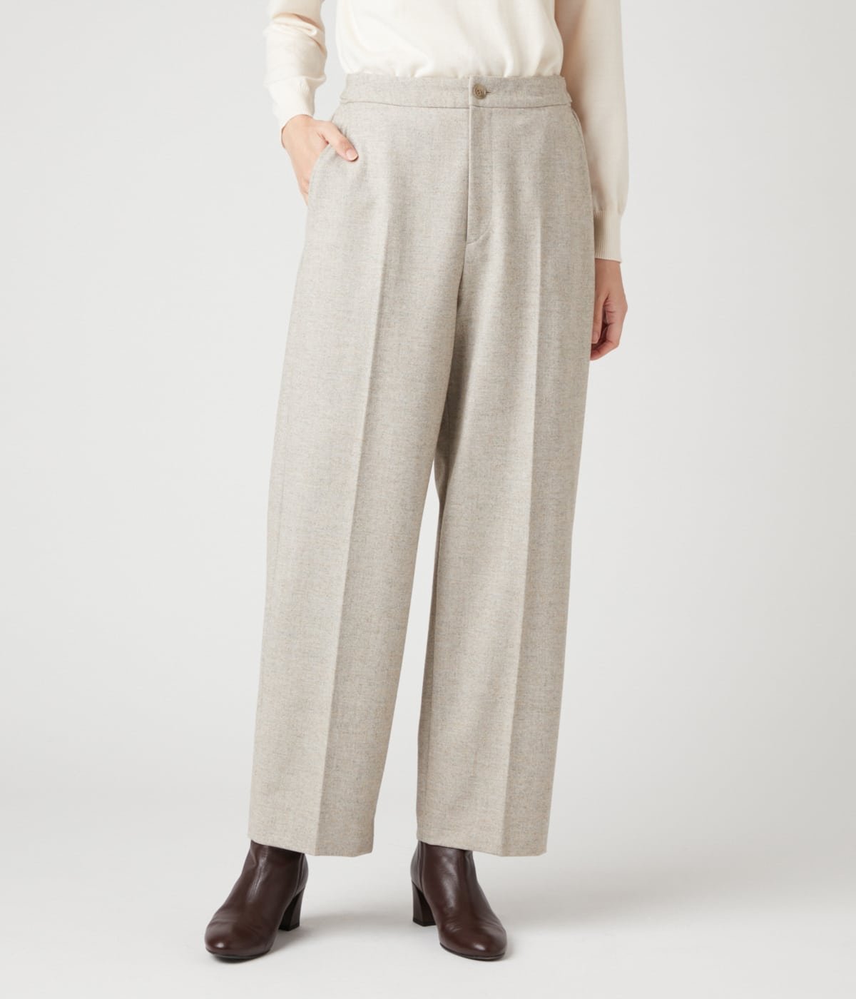 NEWYORKER WOMEN L-SIZE 【L】ストレッチホームスパン ストレートパンツ ニューヨーカー エルサイズ パンツ スラックス・ドレスパンツ ベージュ