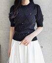 【SALE/33%OFF】clear アイレットビジュー五分袖ニットトップス クリア トップス ニット ブラック ブラウン