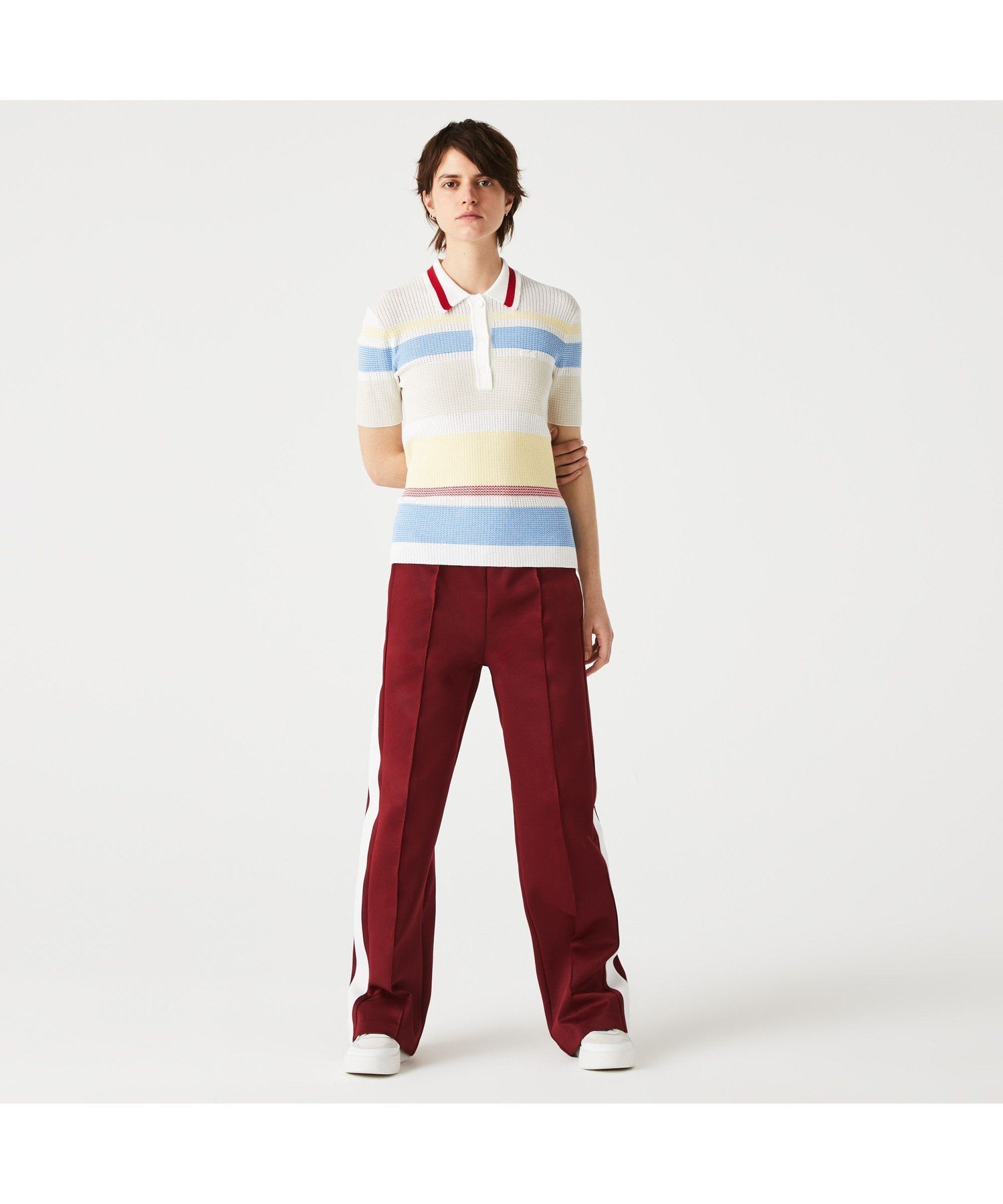 【SALE／40%OFF】LACOSTE マルチストライプニットポロセーター ラコステ ニット 長袖ニット ホワイト【送料無料】