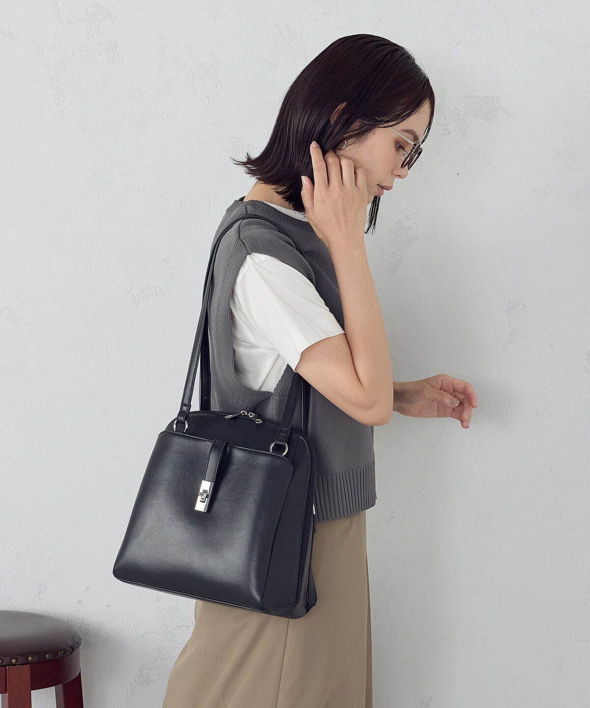 MONO COMME CA ひねり金具 2WAY トートリュック コムサイズム バッグ トートバッグ グレー ブラック【送料無料】