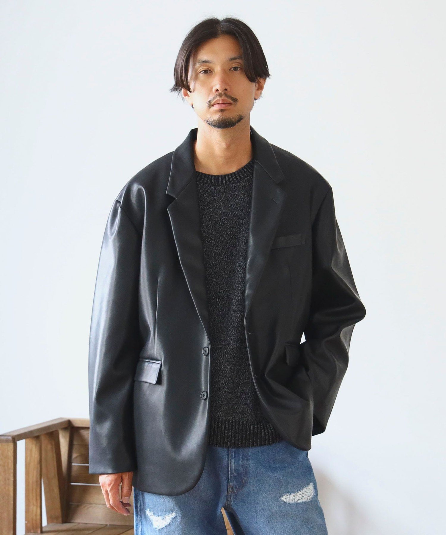 B:MING by BEAMS ambiance / フェイクレザー ジャケット ビーミング ライフストア バイ ビームス ジャケット・アウター テーラードジャケット・ブレザー ブラック【送料無料】