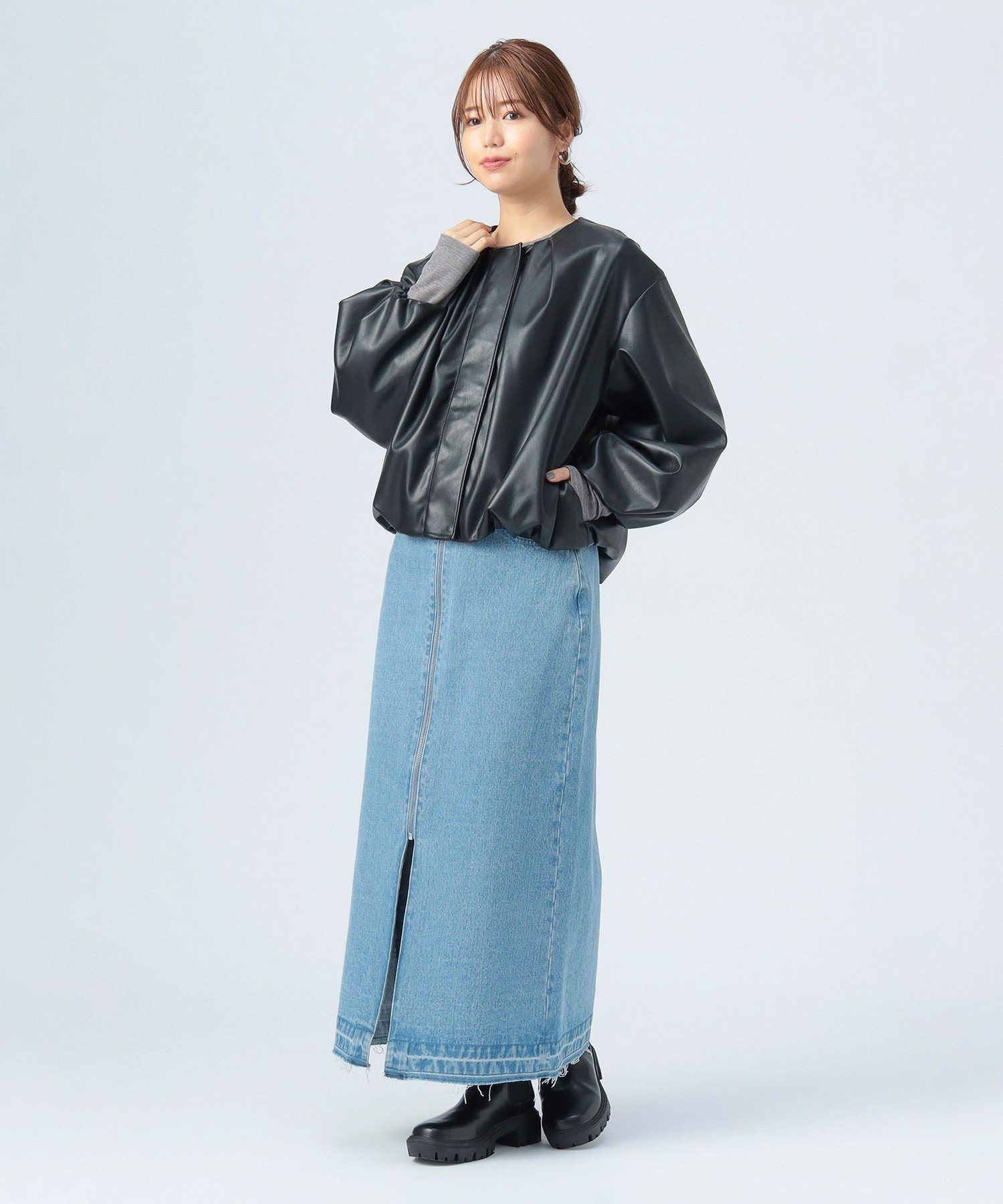 【SALE／40%OFF】BEAMS HEART WOMEN 【WEB限定】フェイクレザー コクーン ブルゾン ビームス ハート ジャケット・アウター ブルゾン・ジャンパー ブラック【送料無料】