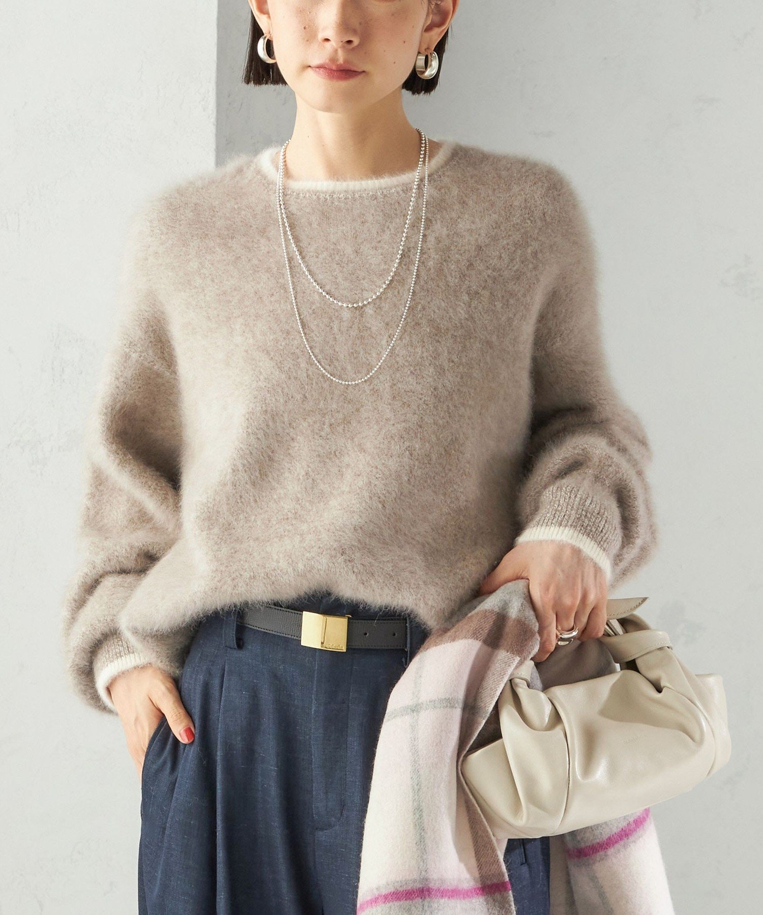 SHIPS WOMEN 杢 フォックス カシミヤ クルーネック ニット プルオーバー シップス トップス ニット ベージュ ホワイト【送料無料】のサムネイル