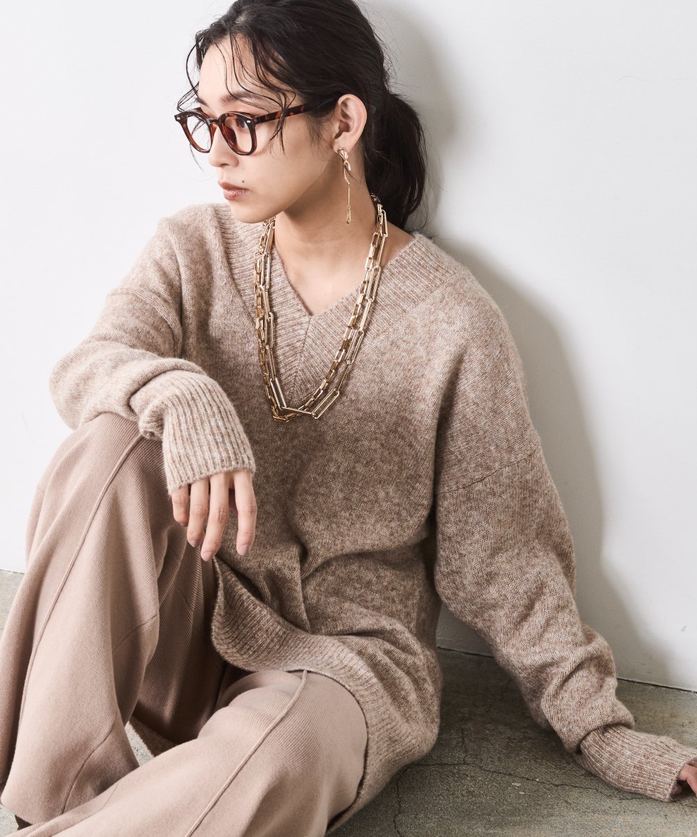 Vネックニットチュニック＜大きいサイズ有＞シックスタイル シックスタイル トップス ニット ベージュ グレー