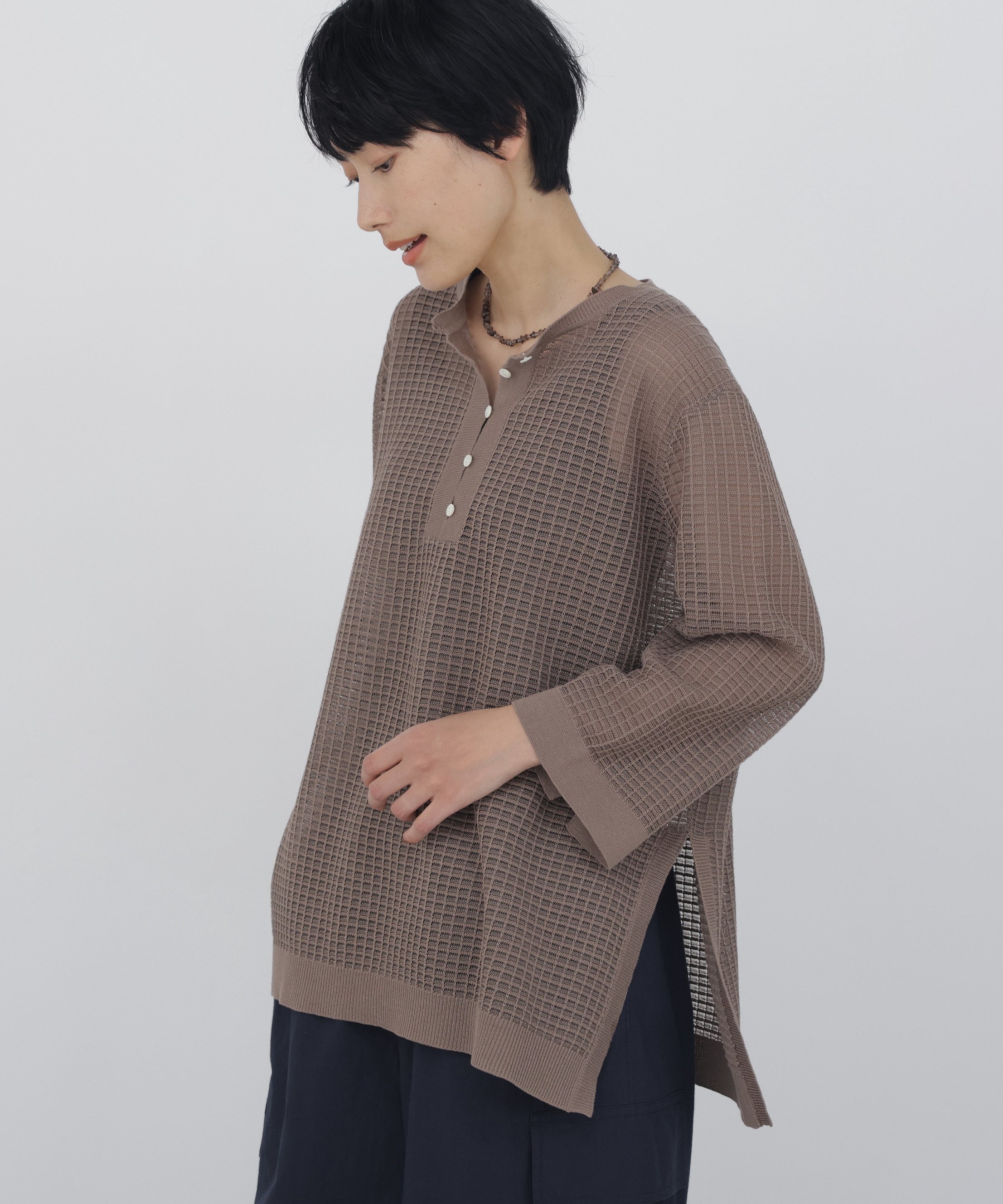 【SALE／64%OFF】human woman ◆コットンポリエステルシアーチェックチュニックプルオーバー ヒューマン ウーマン トップス ニット ブラウン ホワイト【送料無料】