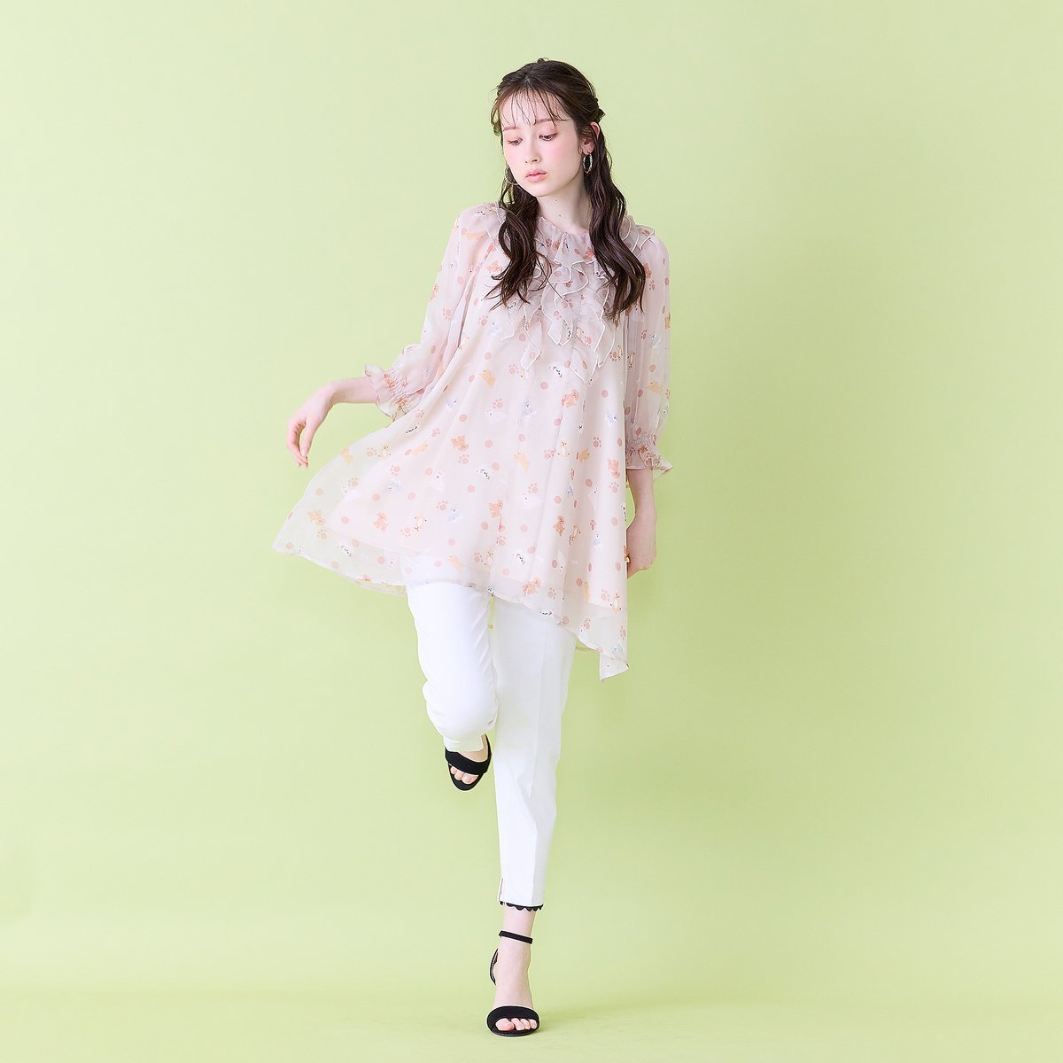 Jolly Poupee わんこプリントチュニックブラウス ローズティアラ トップス シャツ・ブラウス ベージュ