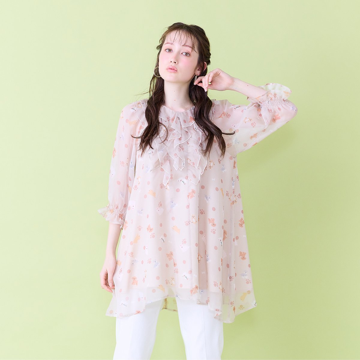Jolly Poupee わんこプリントチュニックブラウス ローズティアラ トップス シャツ・ブラウス ベージュ