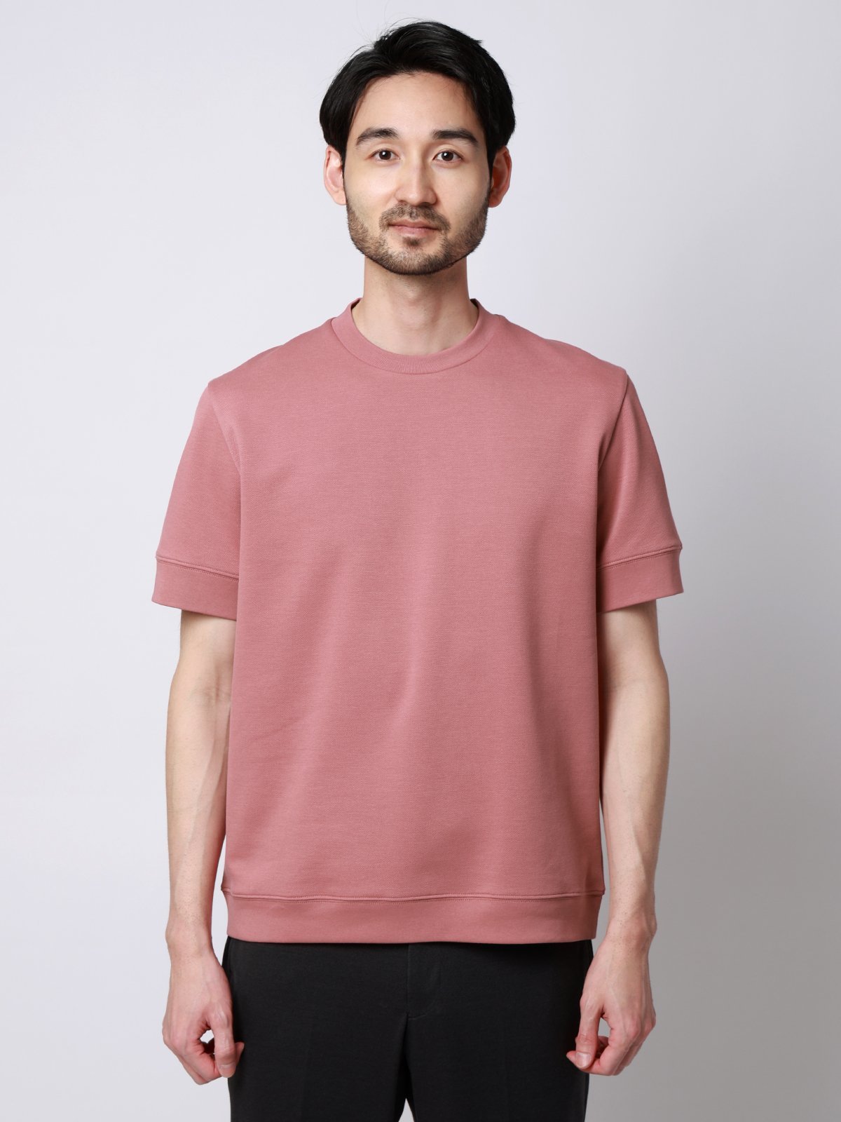 SUIT SQUARE Tシャツ 半袖 ウォッシャブル 吸水速乾 UVカット プレーティング鹿の子 無地 スーツ スクエア トップス カットソー・Tシャツ ピンク