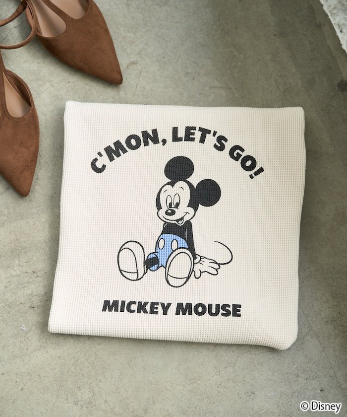 FREAK'S STORE 한정 전개 별주/Mickey&Minnie/미키 마우스&미니 마우스/와플 프린트 반소매 T셔츠 프릭스 스토어 탑스 컷소・T셔츠 베이지 블랙 그레이[무료우송]