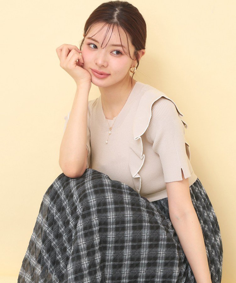 index チェックプリーツドッキングニットワンピース【洗濯機OK】 インデックス ワンピース・ドレス その他のワンピース・ドレス ブラック ブルー グレー