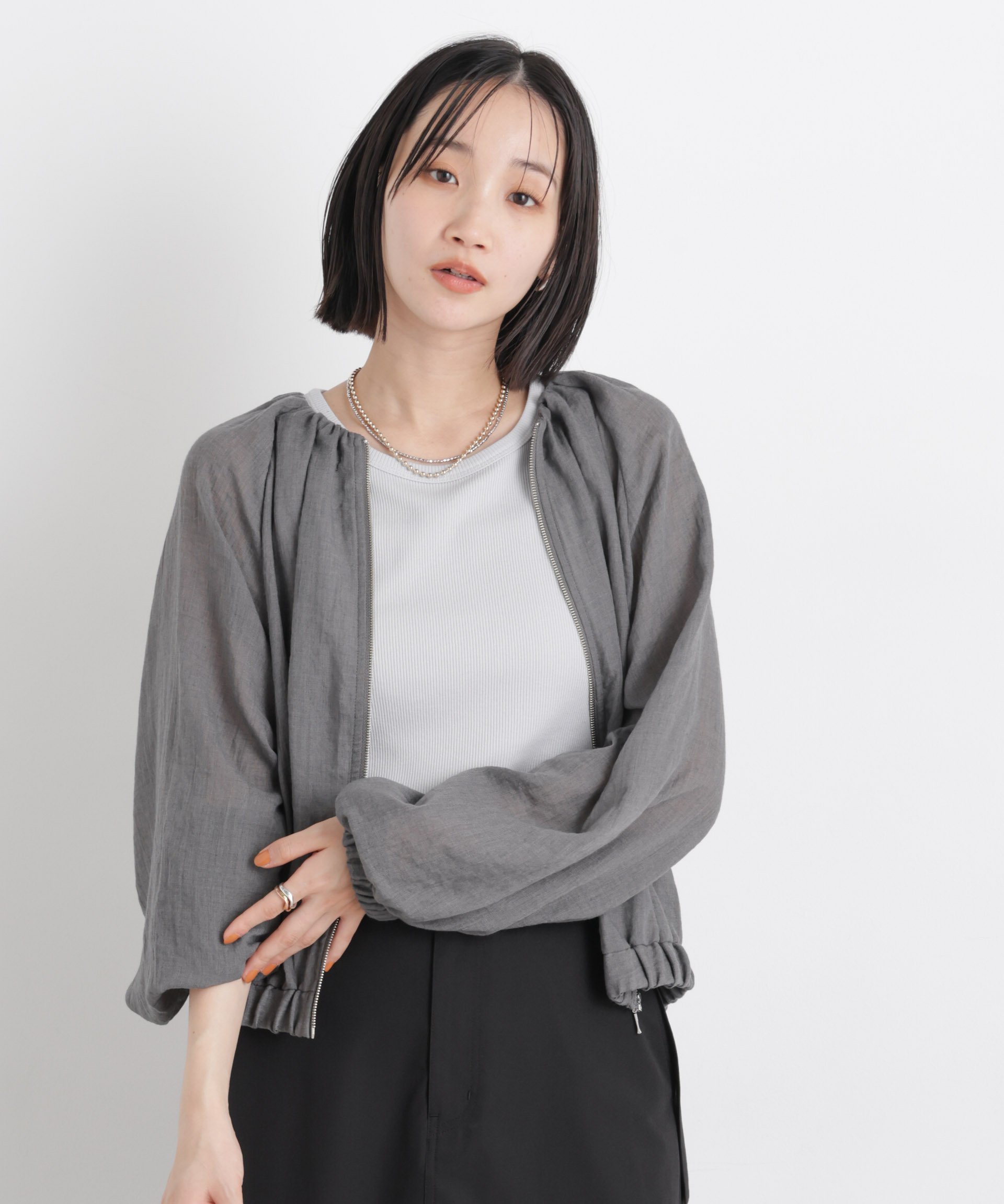 【SALE／40%OFF】NANO universe TCボイルジップアップギャザーブルゾン(セットアップ可) ナノユニバース ジャケット・アウター ブルゾン・ジャンパー ブラウン ベージュ グレー【送料無料】 stylife-15638034 Rakuten Fashion サンプル画像2