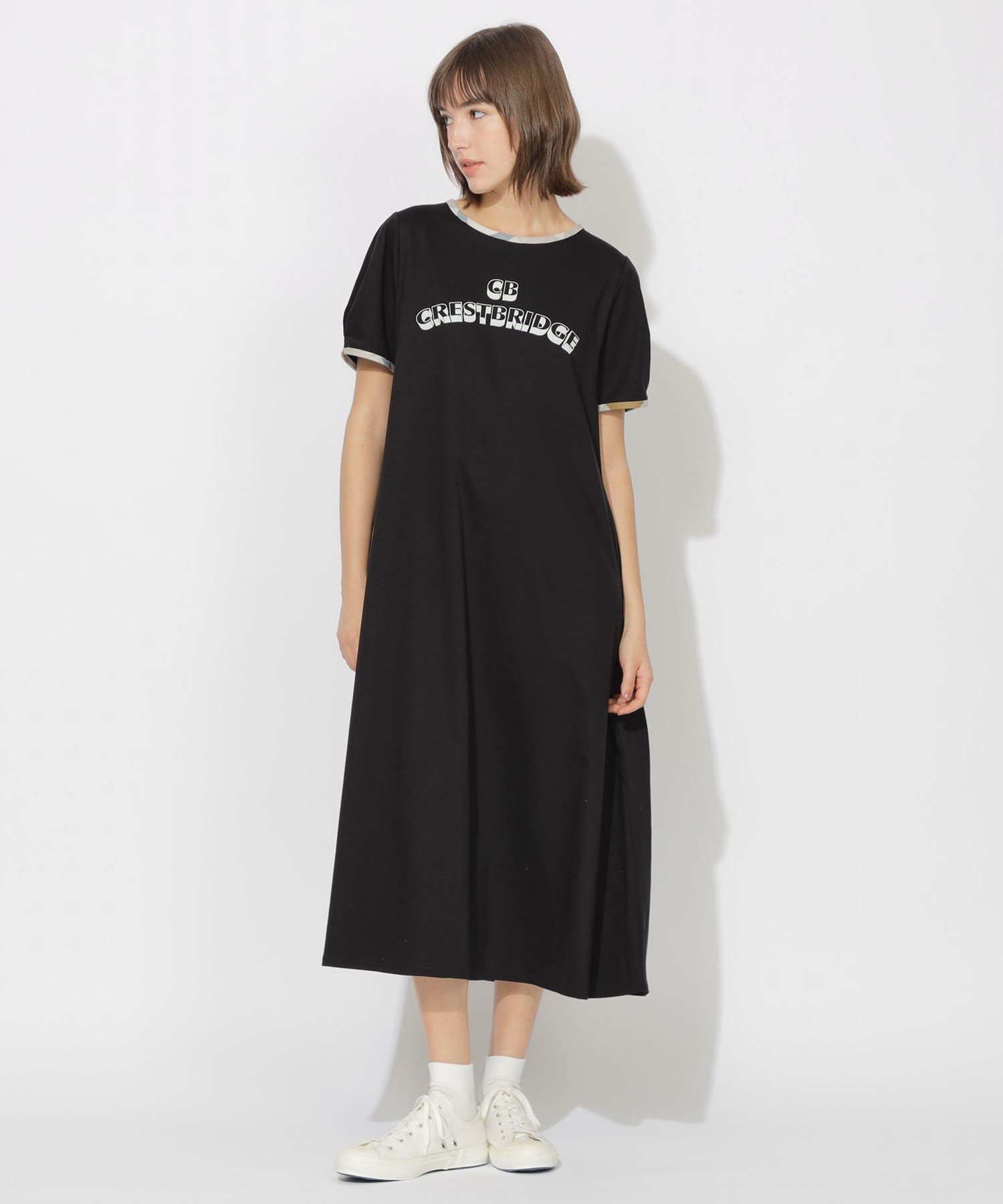 CB CRESTBRIDGE ロゴリンガーTワンピース ブルーレーベル / ブラックレーベル・クレストブリッジ ワンピース・ドレス ドレス ブラック ネイビー ブルー【送料無料】