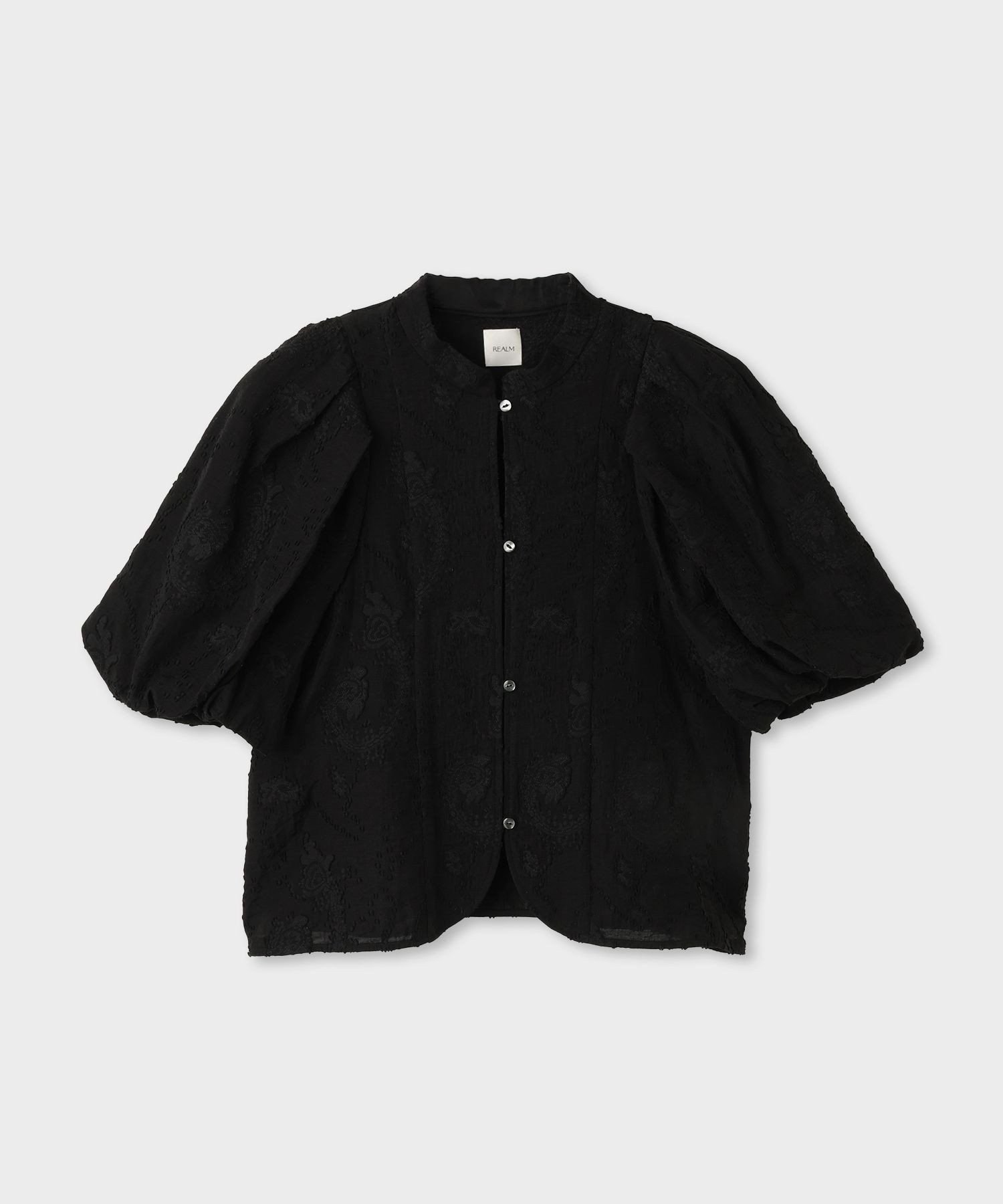REALM 【一部店舗限定】【REALM(レルム)】JACQUARD PUFF SLEEVE BLOUSE｜袖ボリュームブラウス ロペ トップス シャツ・ブラウス ブラック ホワイト
