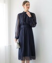 23区 L 【APPLAUDIR】クレープシフォン ドレス ニジュウサンク ワンピース・ドレス ドレス ネイビー【送料無料】