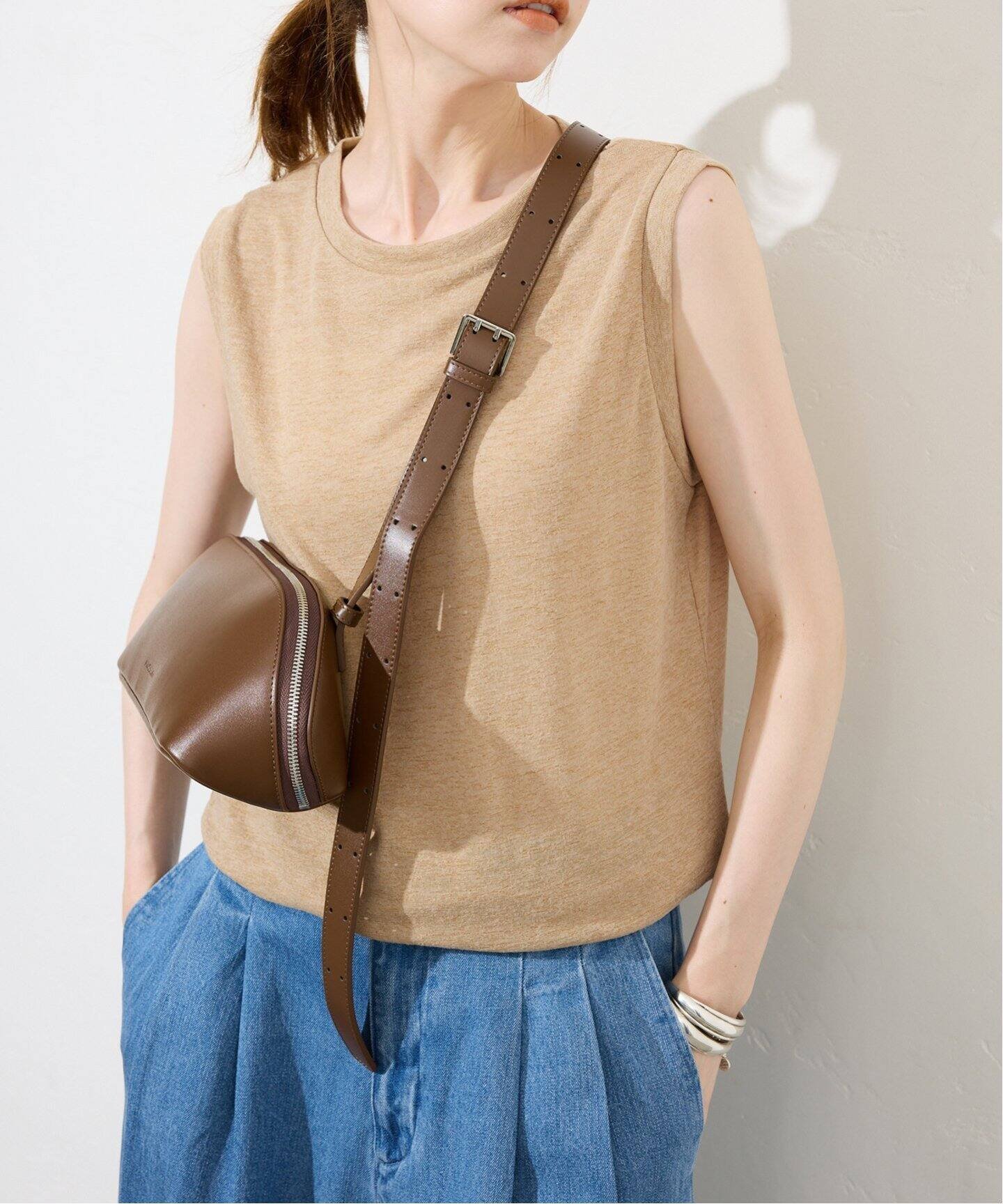 SLOBE IENA 《追加》スラブ天竺ノースリーブTEE スローブ イエナ トップス カットソー・Tシャツ ブルー ホワイト ネイビー ベージュ オレンジ
