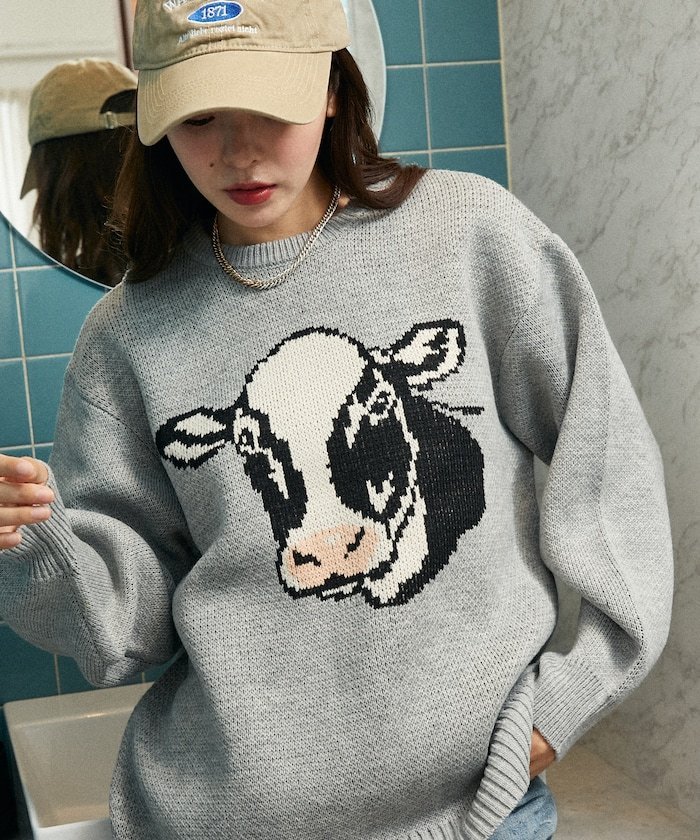 PUBLUX アニマル ジャガード ビッグ ニット 限定展開 25AW フリークスストア トップス ニット ブラック..