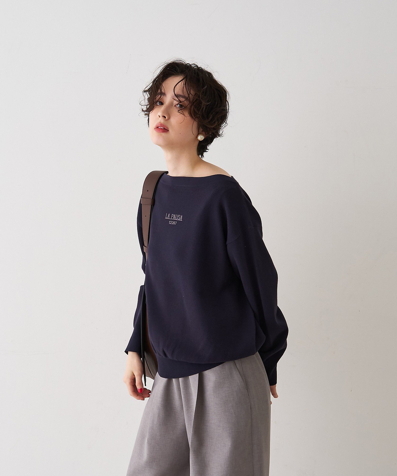 Rouge vif la cle ラパウザロゴニット ルージュ・ヴィフ ラクレ トップス ニット ベージュ ネイビー