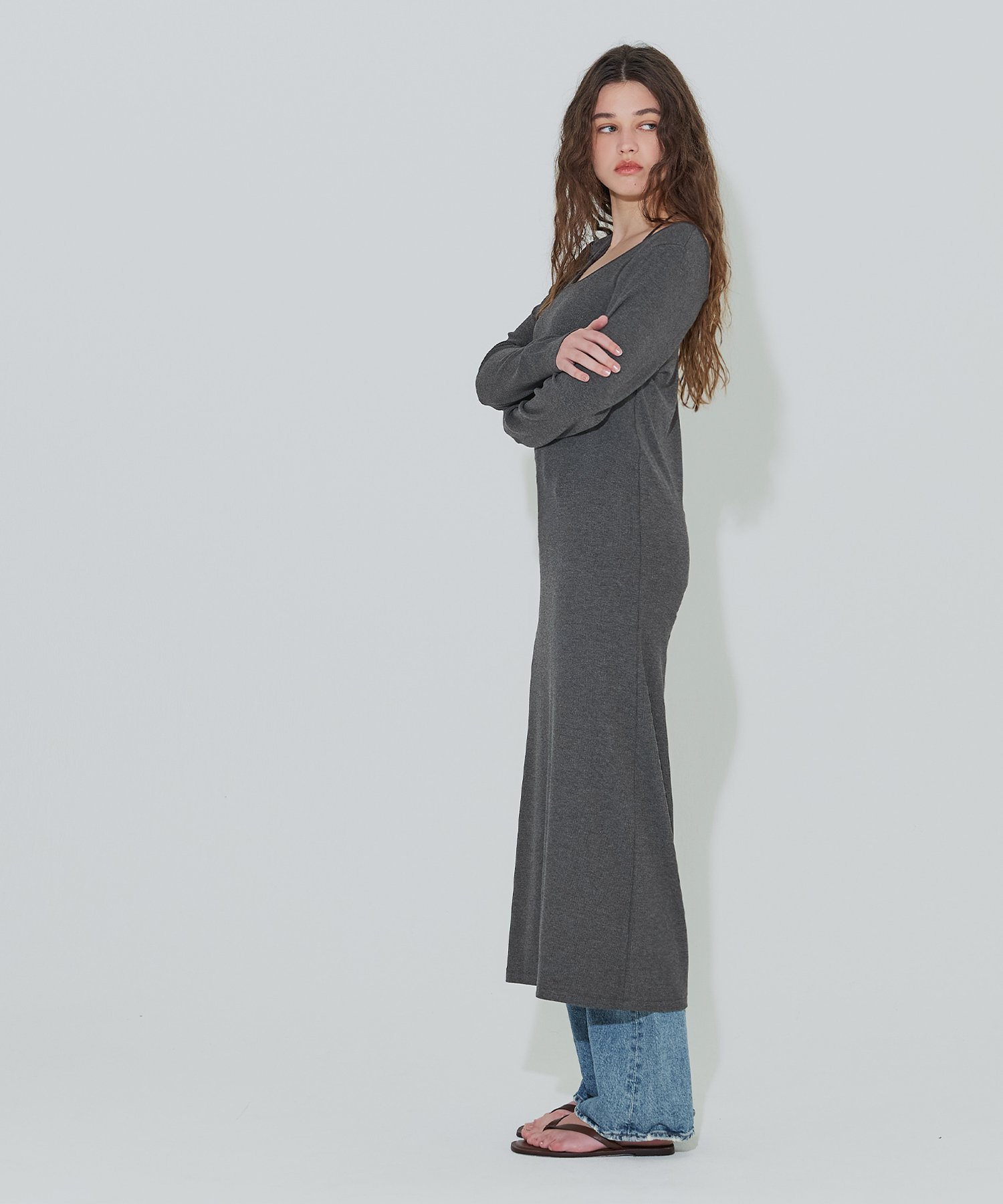 【SALE／50%OFF】coca とろみリブUネックワンピース コカ ワンピース・ドレス ワンピース ブラック グレー
