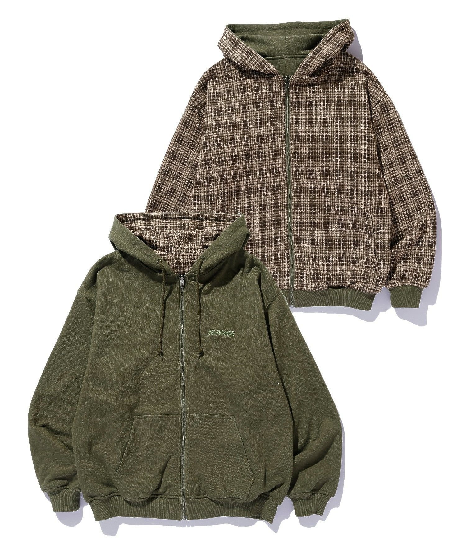 REVERSIBLE ZIP UP HOODED SWEATSHIRT エクストララージ トップス パーカー・フーディー ブラック グリーン
