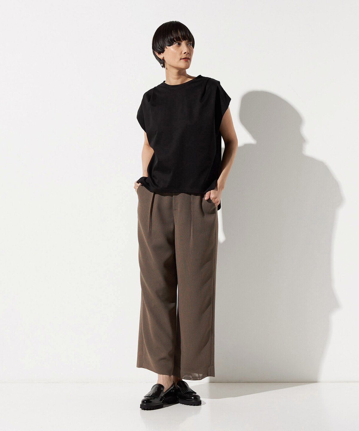 COMME CA TALL [ TALLサイズ ] 【セットアップ対応】シアーチェックタックパンツ コムサ パンツ その他のパンツ グレー ブラウン【送料無料】