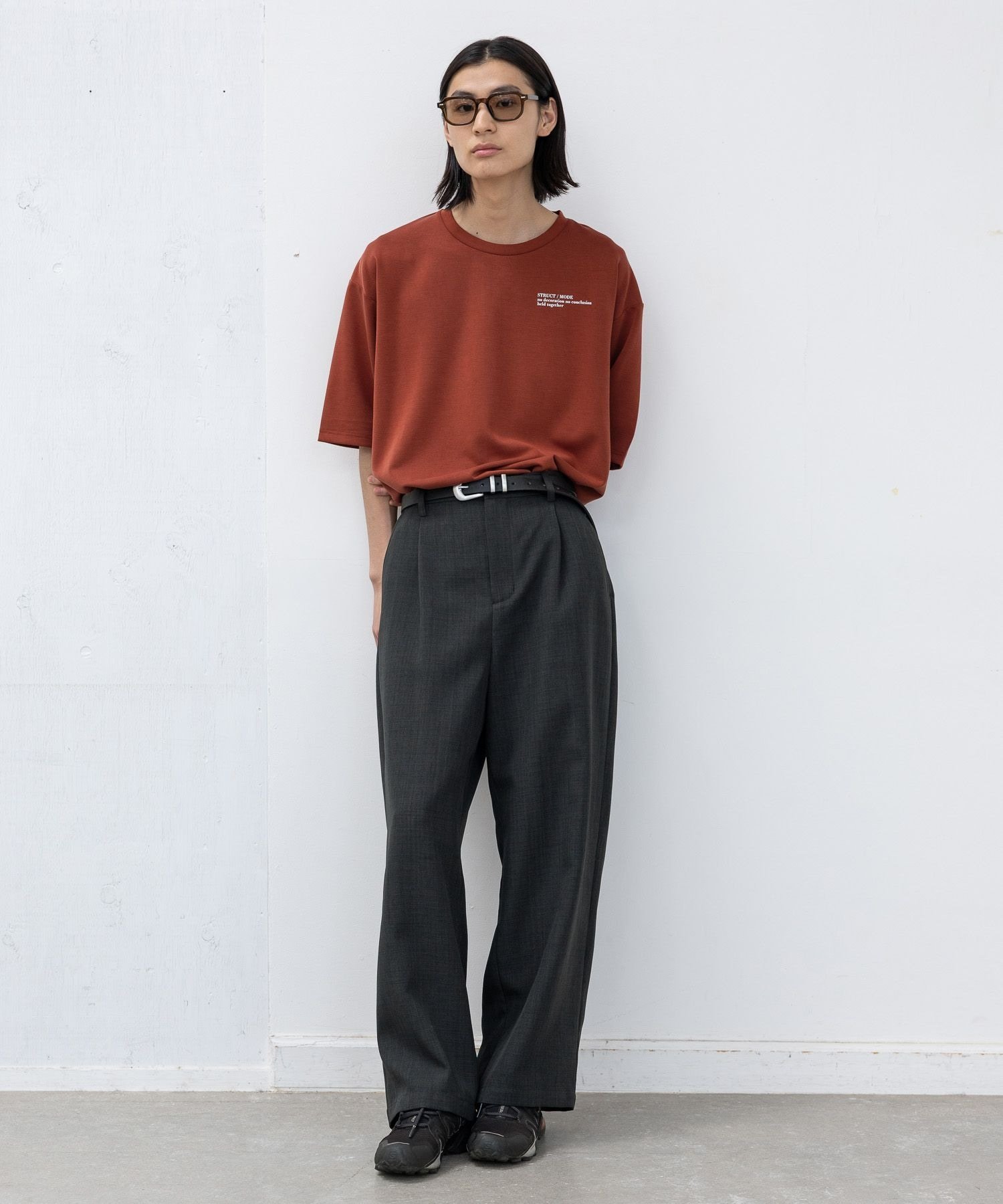 LAKOLE ＜接触冷感＞シルキーダンボールTシャツ ラコレ トップス カットソー・Tシャツ ブラック ネイビー ワインレッド ホワイト