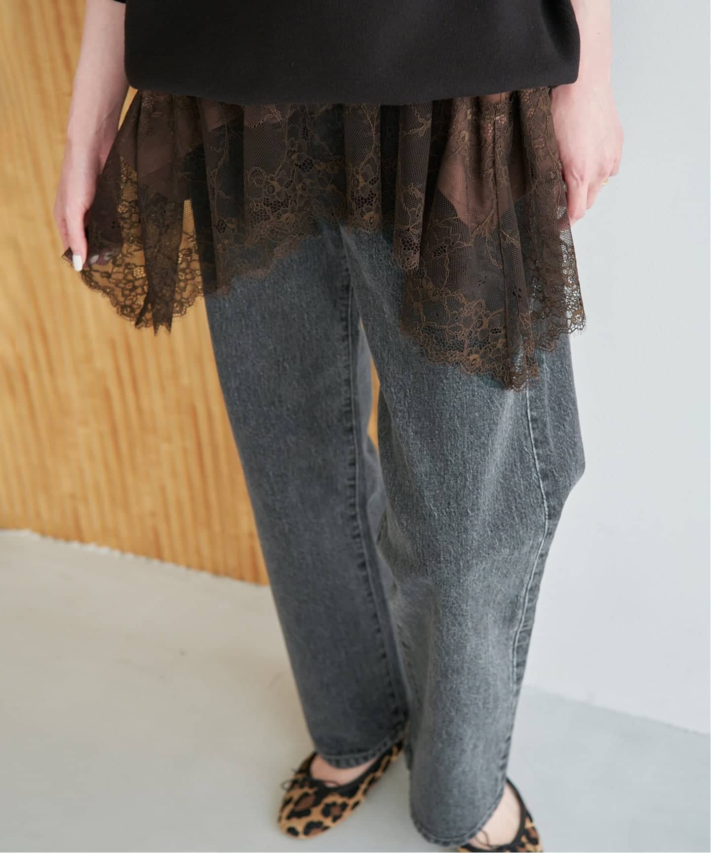 SLOBE IENA 《追加》レースコンビノースリカットソー スローブ イエナ トップス カットソー・Tシャツ ブラウン ホワイト ブラック