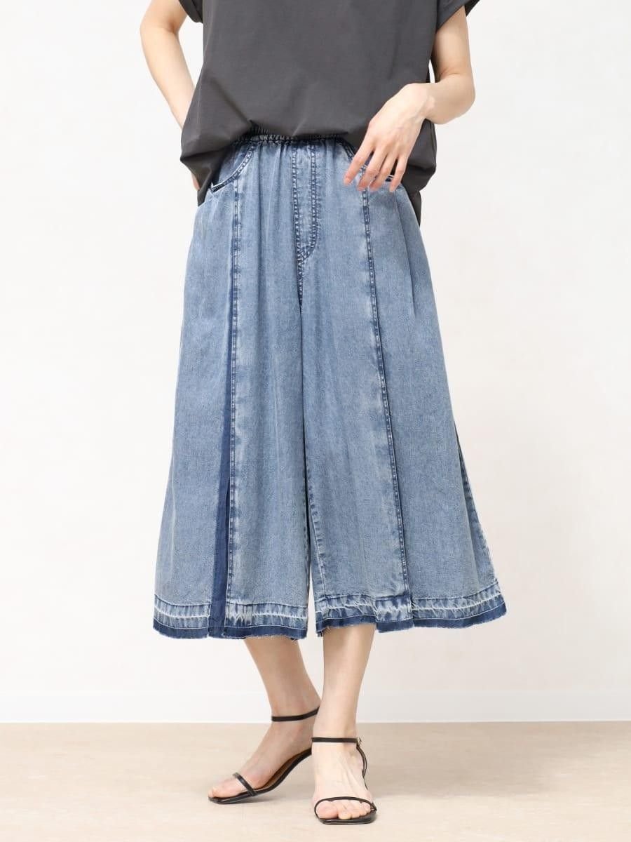 【セットアップ可能】テンセルタッククロップドパンツ ラシュッド パンツ その他のパンツ ブルー ブラック