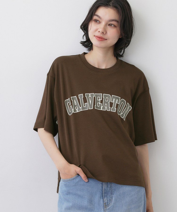 【撥水加工】ロゴプリントTシャツ デッサン トップス カットソー・Tシャツ ブラウン グレー ホワイト