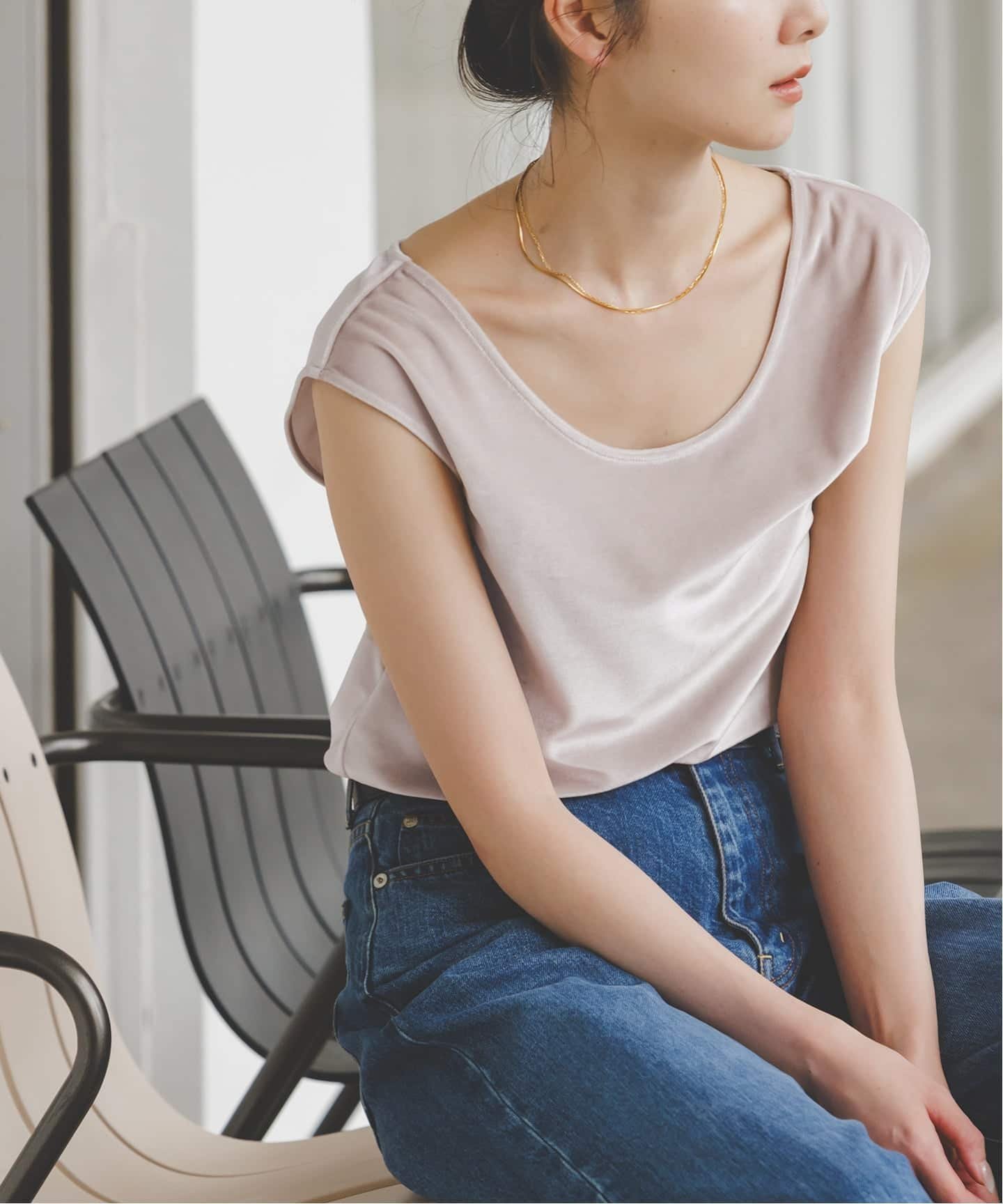 NOBLE ベロア2WAYタンク ノーブル トップス カットソー・Tシャツ ベージュ カーキグリーン