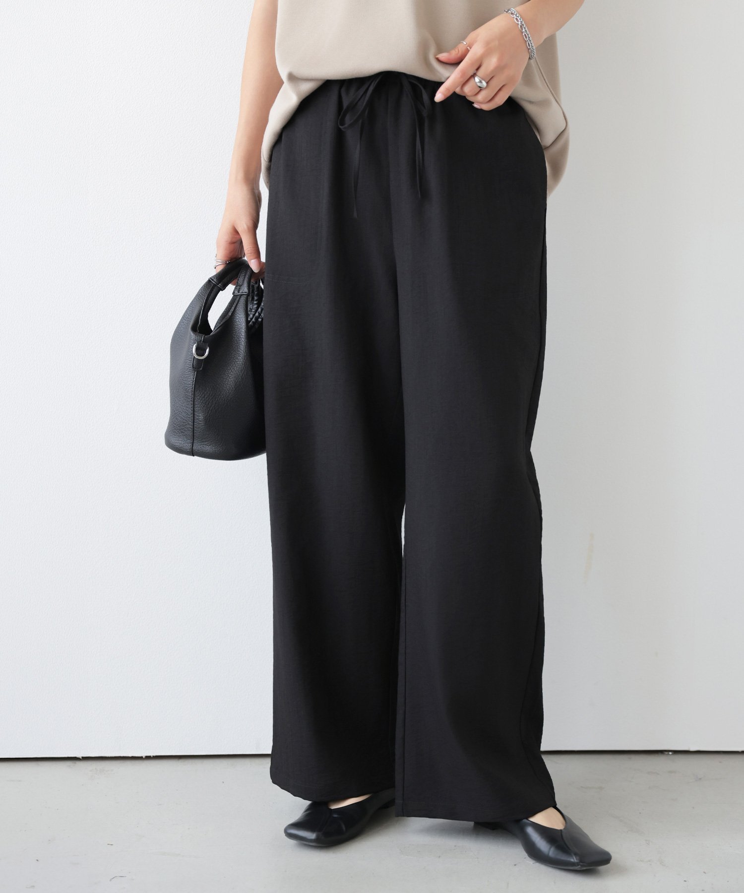 La-gemme リネンライクワイドパンツ ラジュール パンツ その他のパンツ ベージュ ブラック ピンク グリーン