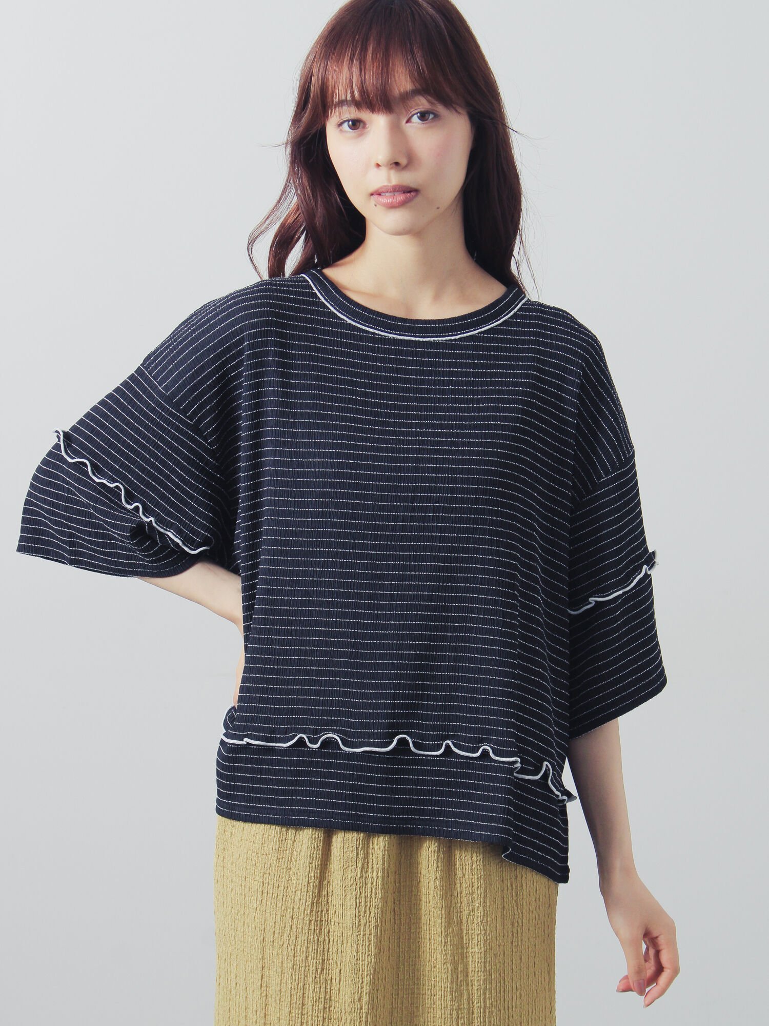 Samansa Mos2 ◇配色メローボーダーTシャツ サマンサモスモス トップス カットソー・Tシャツ レッド ベージュ ブラック ブラウン