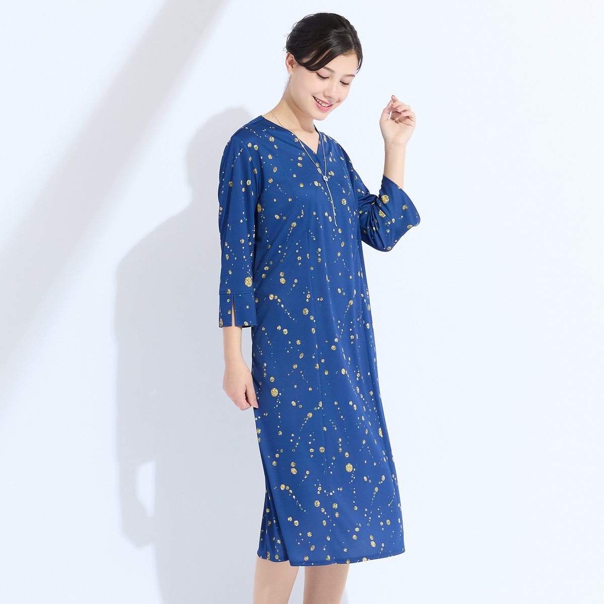 Liliane Burty 【M~4L】ウォッシャブルジュエルプリントワンピース リリアンビューティ ワンピース・ドレス ワンピース ブラック ブルー