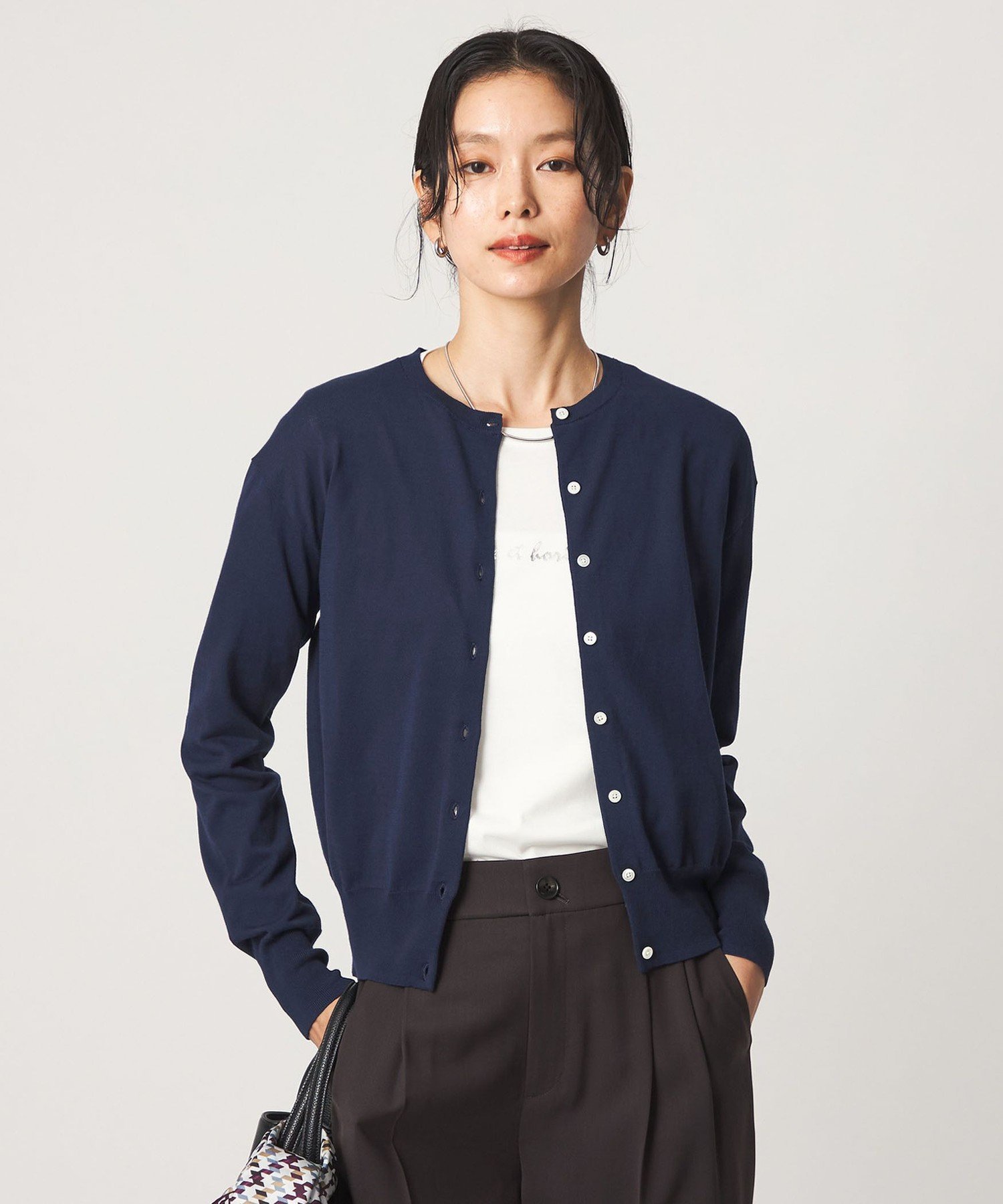 UNITED ARROWS green label relaxing ＜1_OF MINE＞クルーネック ニット カーディガン マシンウォッシャブル ユナイテッドアローズ グリーンレーベルリラクシング トップス カーディガン ネイビー ホワイト【送料無料】