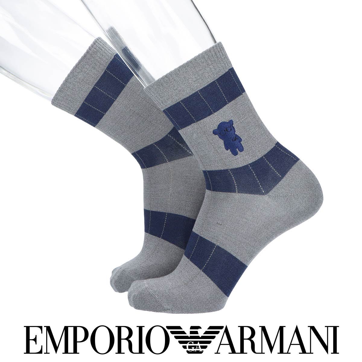 EMPORIO ARMANI タックストライプ マンガベア ミドル丈 カジュアル ソックス ナイガイ 靴下・レッグウェア 靴下 グレー ブルー レッド