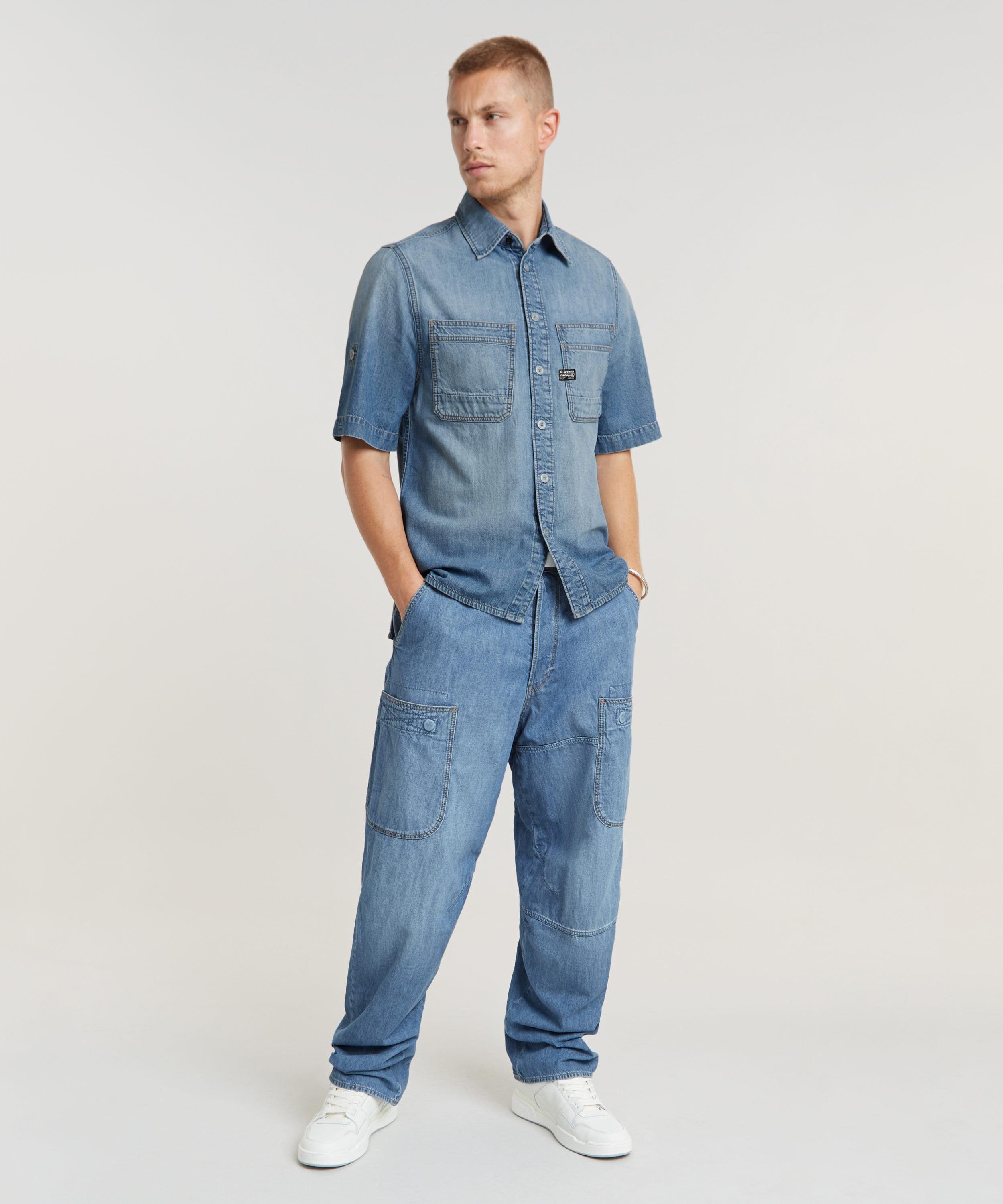 【公式ショップ】SLANTED DOUBLE POCKET REGULAR SHIRT/ダブルポケットレギュラーデニムシャツ ジースターロゥ トップス シャツ・ブラウス ブルー