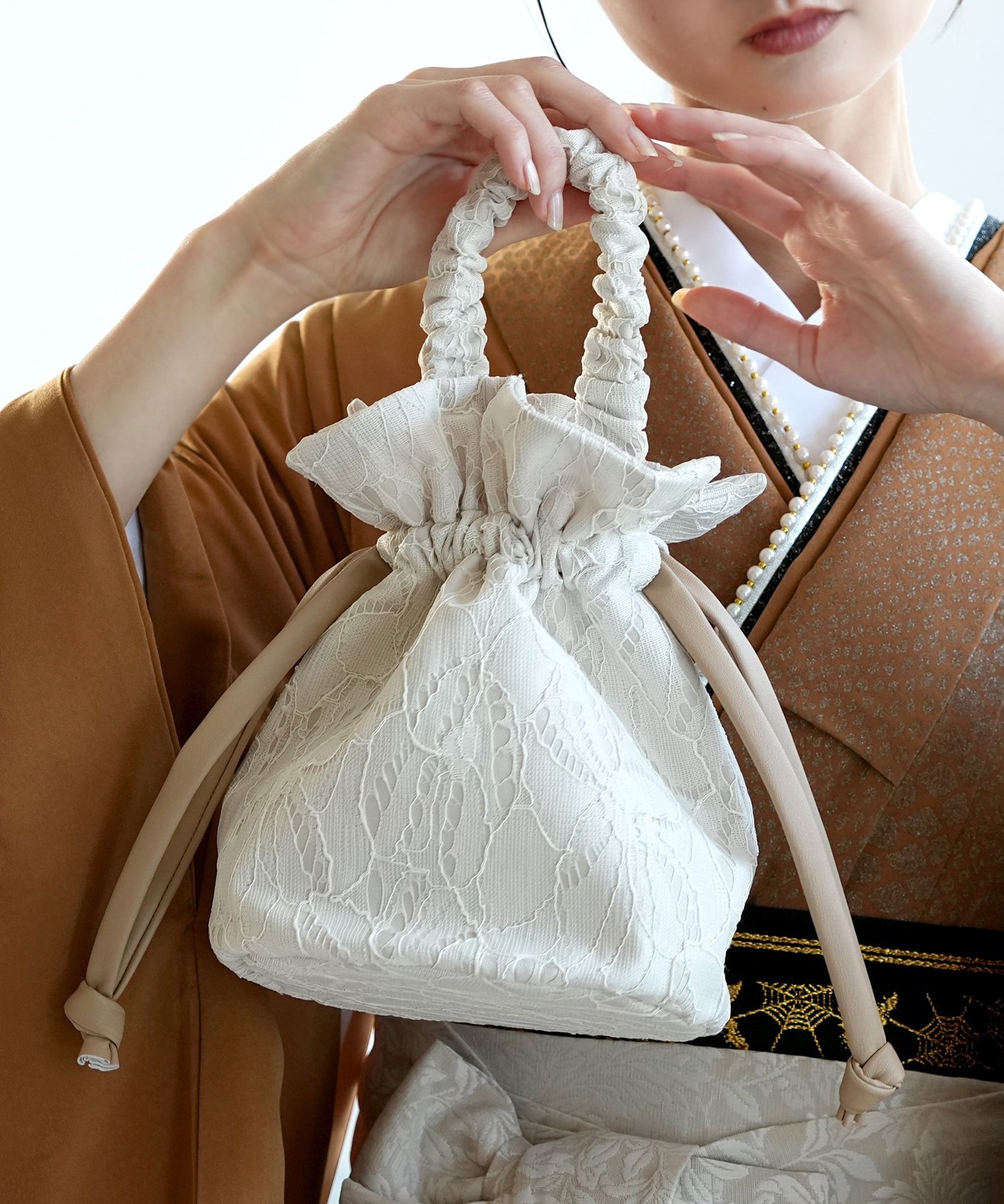 utatane utatane 巾着バッグ ギャザーハンドル レザー調コード ウタタネ 着物・浴衣・和装小物 和装小..