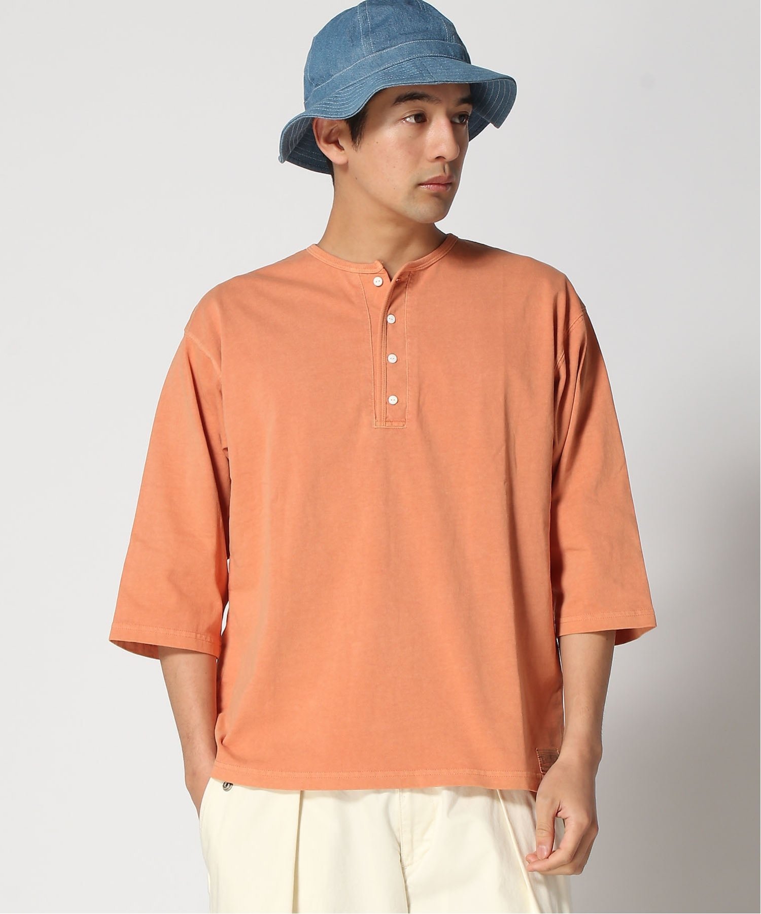 KRIFF MAYER (M)ピグメント七分袖ヘンリーT クリフメイヤー トップス カットソー・Tシャツ グレー オレンジ グリーン パープル ベージュ