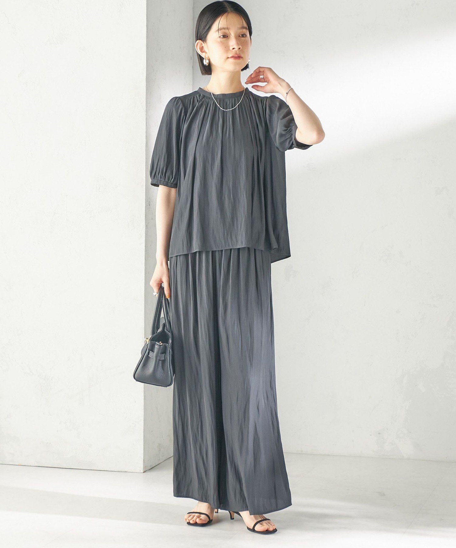 WOMEN ＜手洗い可能＞無地 カッセン ギャザー 半袖 ブラウス シップス トップス シャツ・ブラウス ホワイト