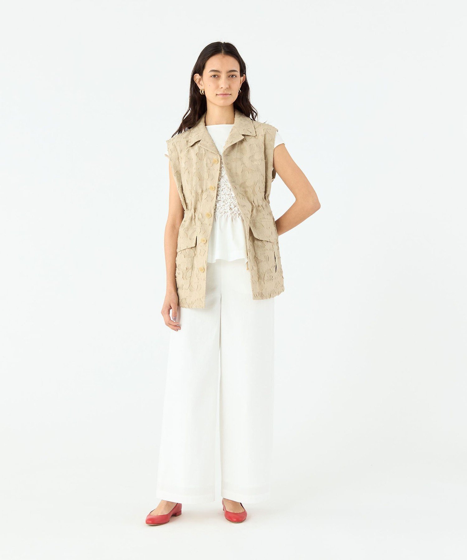 MACPHEE メッシュカットジャカード ジレ トゥモローランド トップス ベスト・ジレ ベージュ【送料無料】