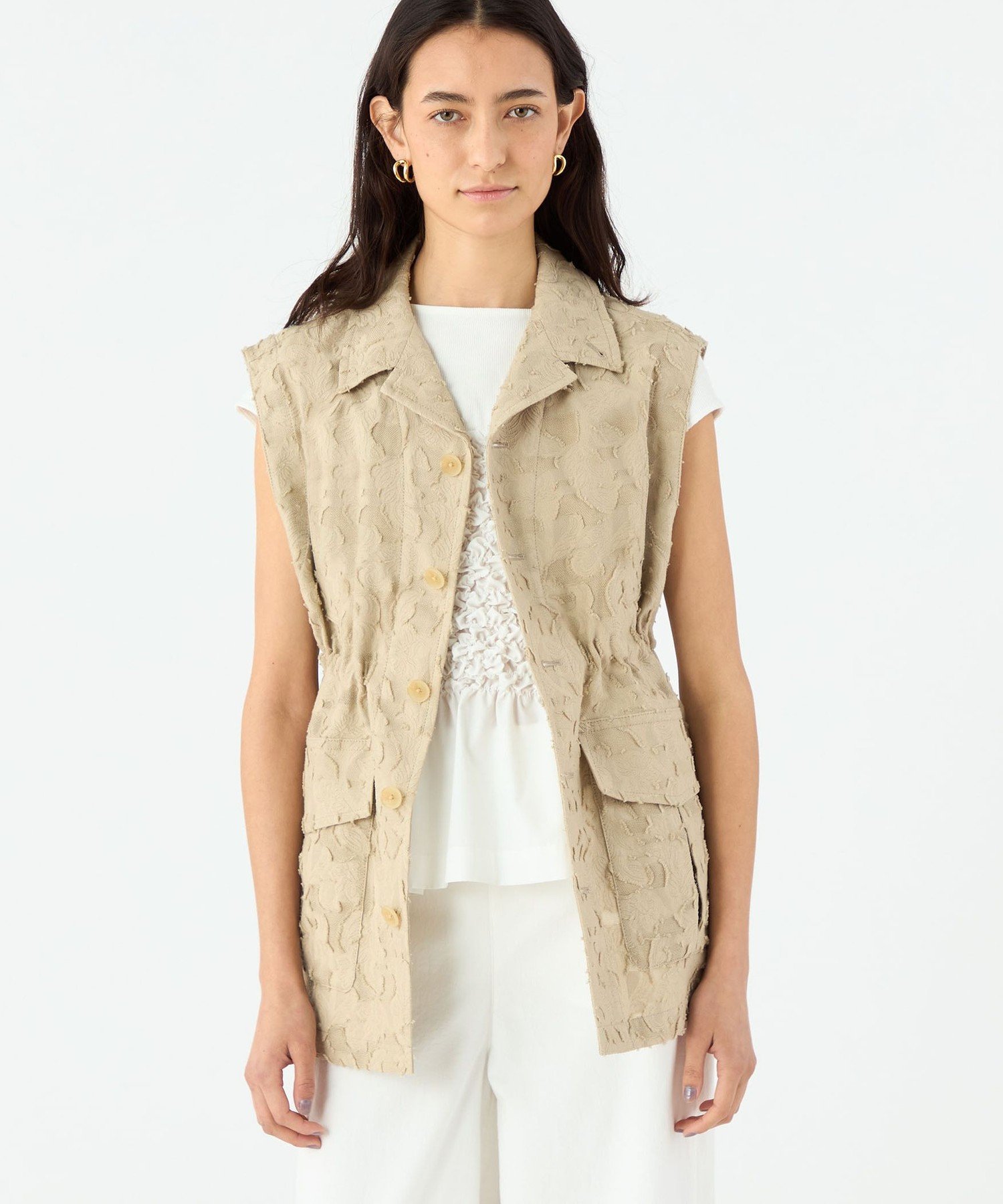 MACPHEE メッシュカットジャカード ジレ トゥモローランド トップス ベスト・ジレ ベージュ【送料無料】