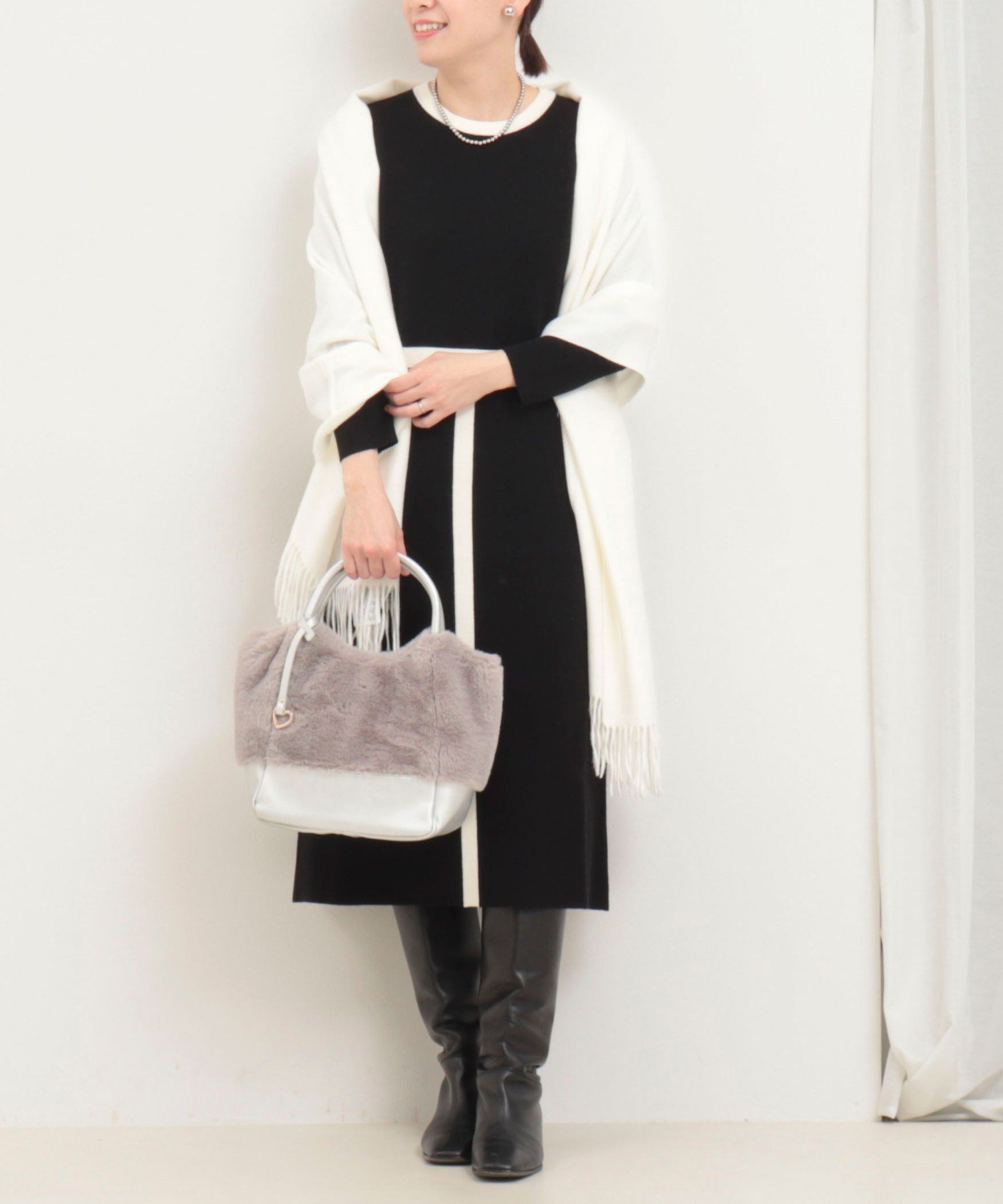 MICO COULIER ミラノリブバイカラーニットワンピース ノーリーズ ワンピース・ドレス ワンピース ブラック【送料無料】のサムネイル