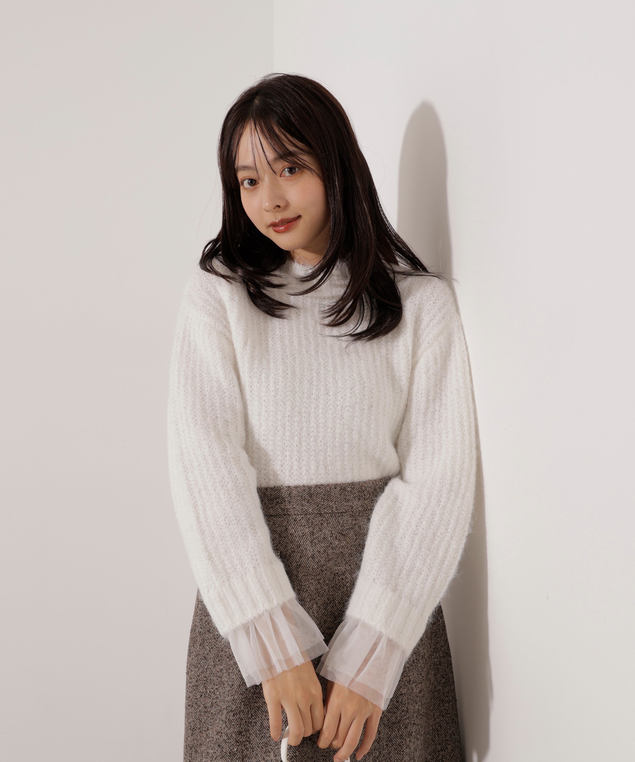 PROPORTION BODY DRESSING ＜ウォッシャブル＞チュールスリーブボックスニット プロポーションボディドレッシング トップス ニット ベージュ グレー ピンク