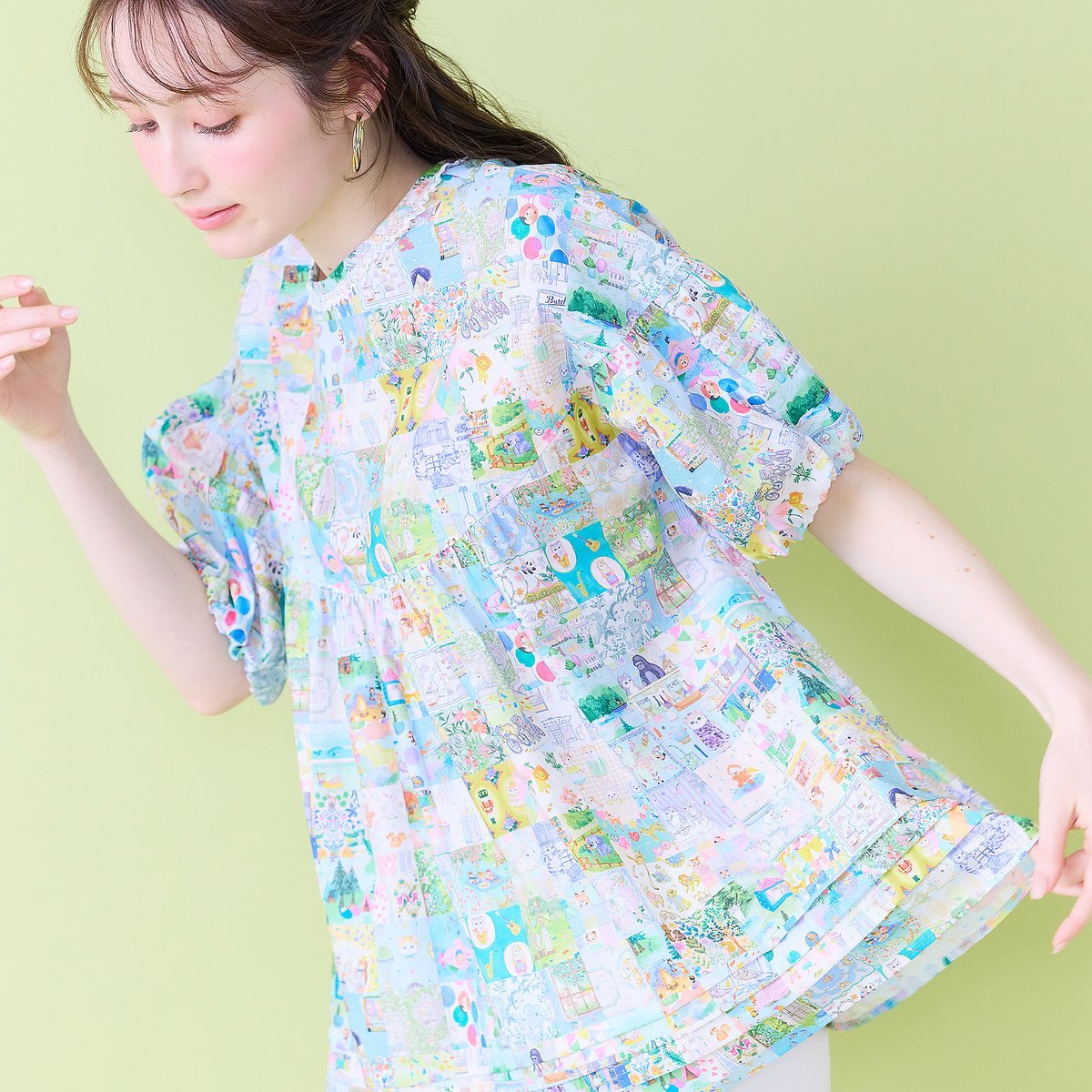 Jolly Poupee 【22fabric】アニバーサリーパッチワーク/ブラウス ローズティアラ トップス シャツ・ブラウス ベージュ ネイビー