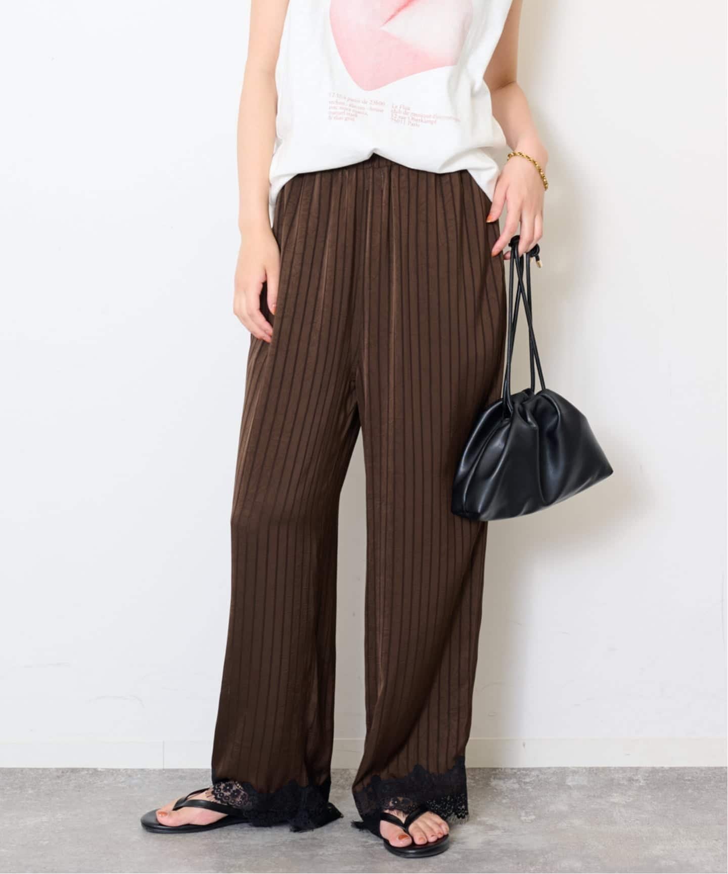 SLOBE IENA ARCHIVE STANCE/アーカイブスタンス サテンストライプレースパンツ AS-050005 スローブ イエナ パンツ その他のパンツ ベージュ ブラウン【送料無料】