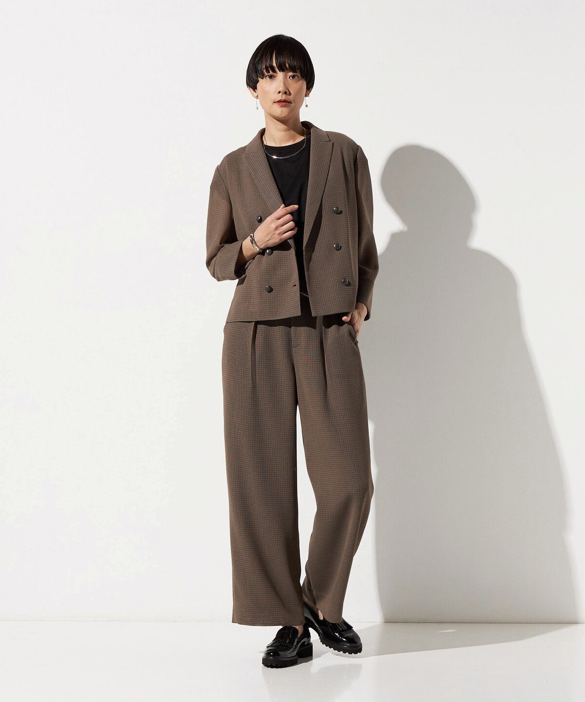 COMME CA S-SIZE [ Sサイズ ] 【セットアップ対応】シアーチェックジャケット コムサ ジャケット・アウター テーラードジャケット・ブレザー ブラウン グレー【送料無料】