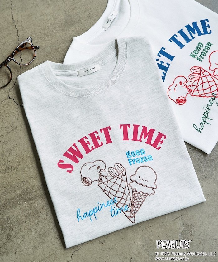 限定展開 別注/PEANUTS/ピーナッツ SWEET TIME 半袖 Tシャツ フリークスストア トップス カットソー・Tシャツ ホワイト ピンク ブラック