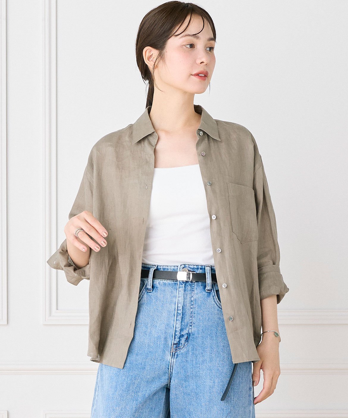 INED リネンレギュラーカラーシャツ｜涼しく気品を纏う,大人の艶感ブラウス イネド トップス シャツ・ブラウス ブルー カーキグリーン ピンク グレー グリーン