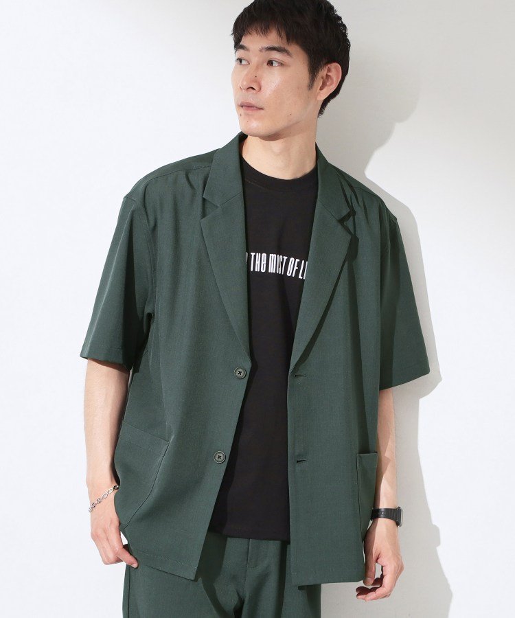 THE SHOP TK リラックスワイド 5分袖ジャケット セットアップ可/洗濯機OK ザ ショップ ティーケー ジャケット・アウター テーラードジャケット・ブレザー ブラック グレー
